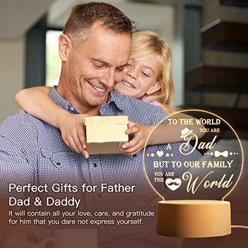 Engraved Night Light Gift for Best Dad, Birthday Gifts for Dad from Daughter Son